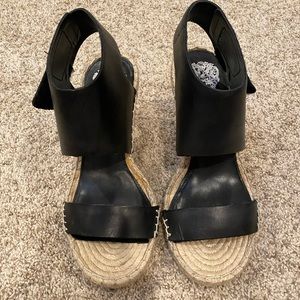 Black leather wedge sandal